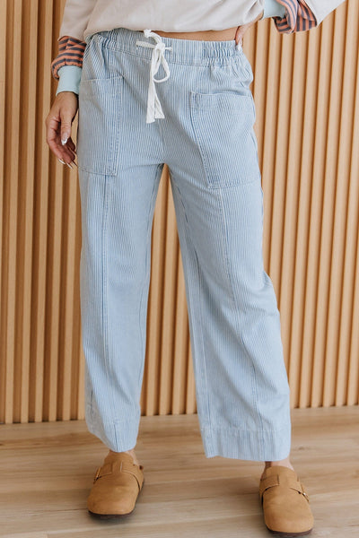 Lunaris Striped Mid Rise Drawstring Jeans