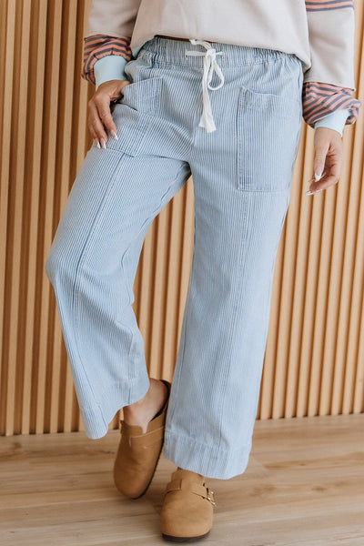 Lunaris Striped Mid Rise Drawstring Jeans | DROPSHIP