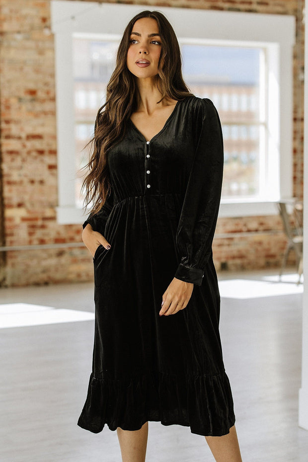 Malek Velvet Buttoned Midi Dress | S-XL | PRE ORDER