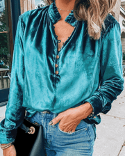 Marjorie Long Sleeve Velvet Blouse | S-2XL