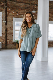 Mateo Half Buttoned Collared Blouse | S-XL