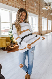 SALE - Mckinley Striped Popcorn Sweater | Size XL