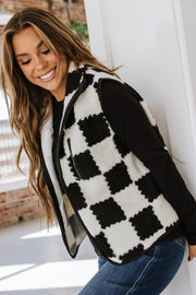 Meg Checkered Sherpa Collared Vest