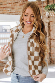 Meg Checkered Sherpa Collared Vest