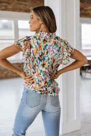 Montgomery Abstract Ruffle Sleeve Blouse