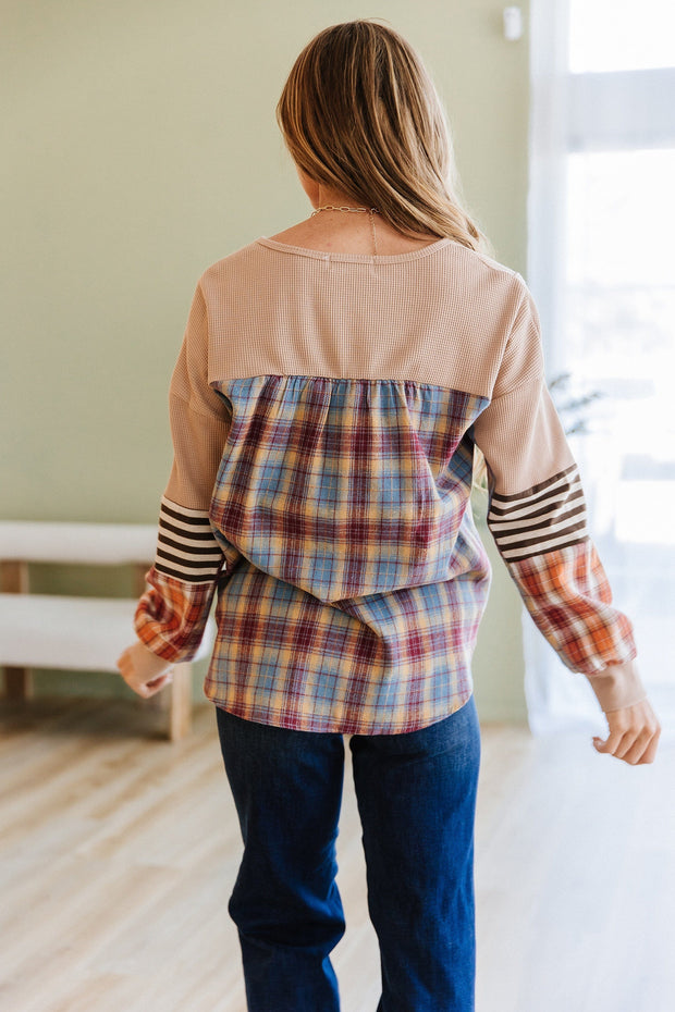 Novalie Patchwork Henley Top | DROPSHIP