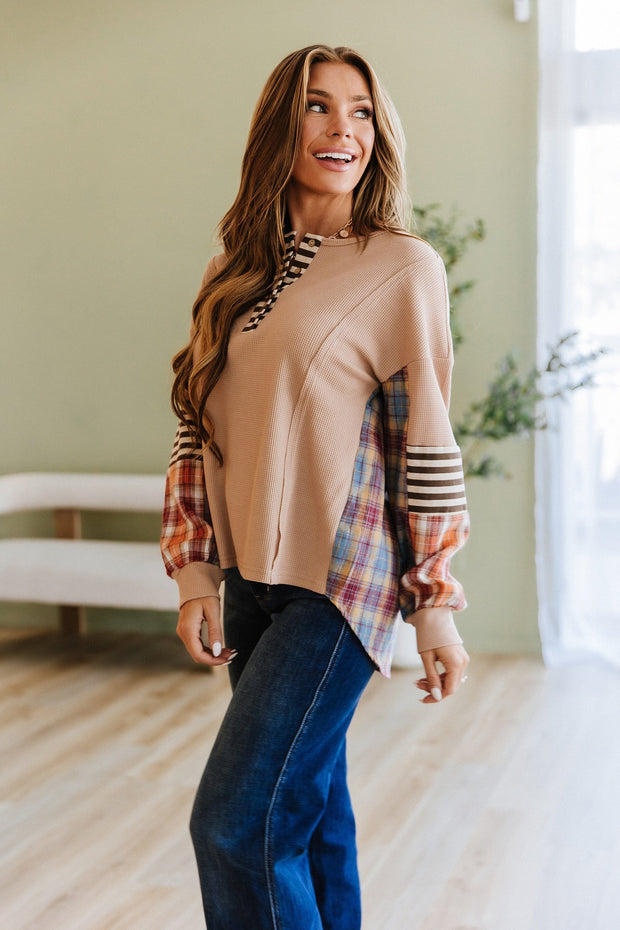 Novalie Patchwork Henley Top | DROPSHIP