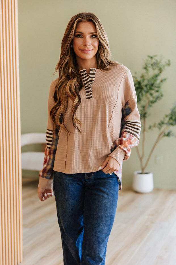 Novalie Patchwork Henley Top | DROPSHIP