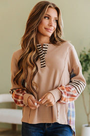 Novalie Patchwork Henley Top | DROPSHIP