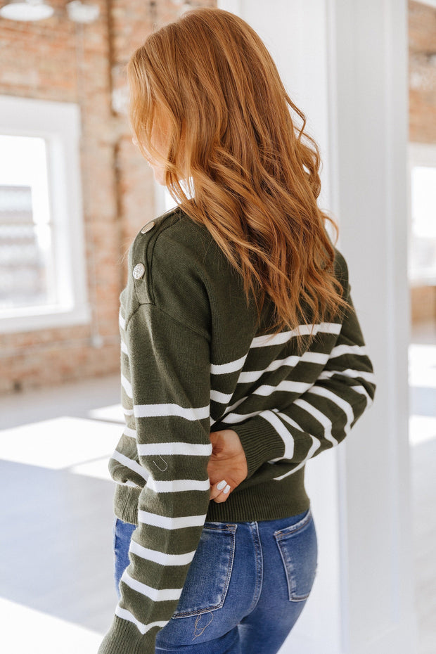 SALE - Nuria Striped Button Detail Sweater