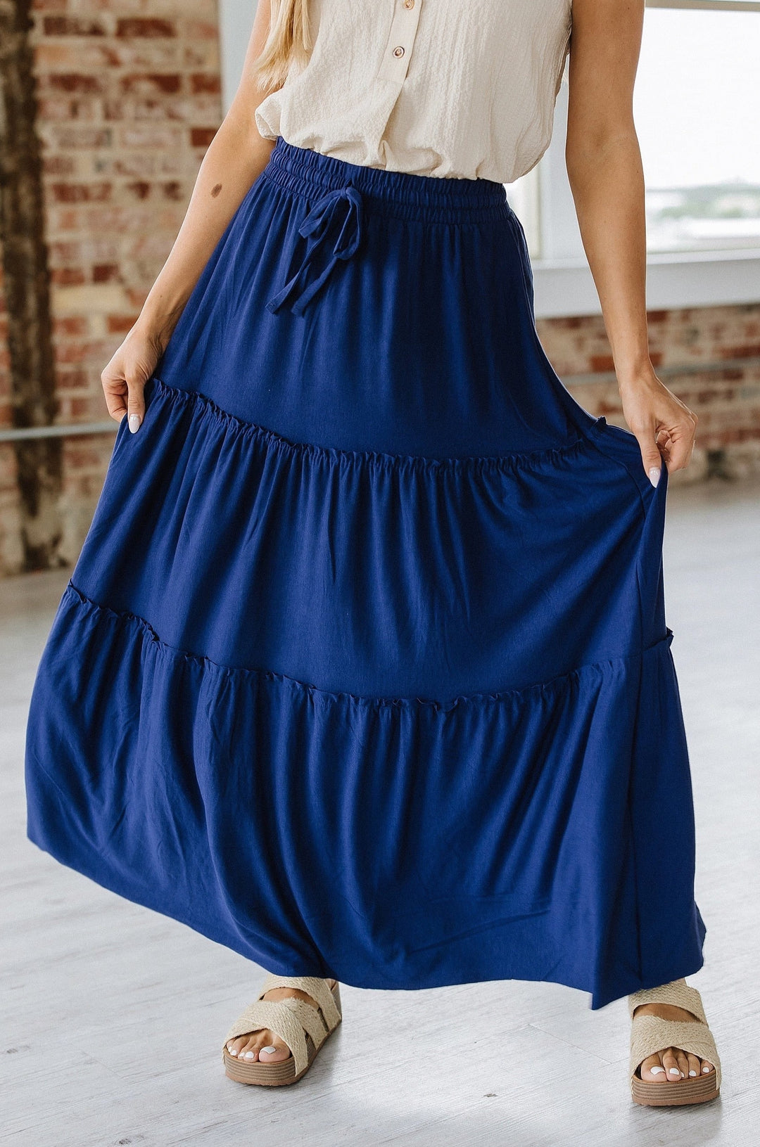 Navy tiered maxi skirt hotsell