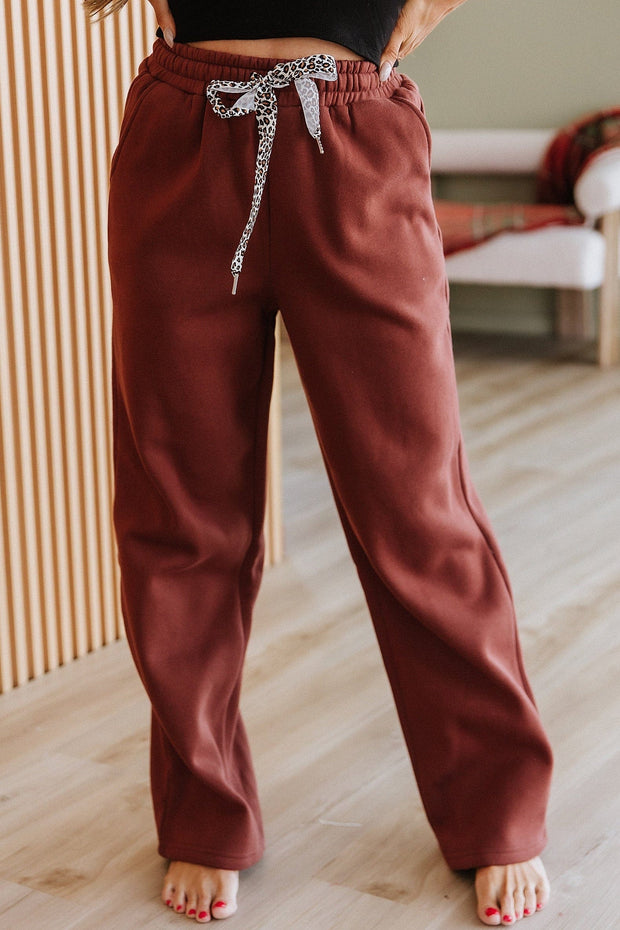 Pheobe Leopard Drawstring Fleece Pants | DROPSHIP