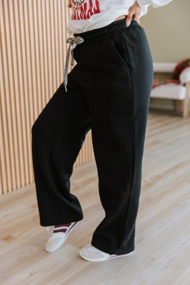 Pheobe Leopard Drawstring Fleece Pants | DROPSHIP