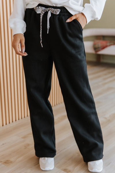 Pheobe Leopard Drawstring Fleece Pants | DROPSHIP