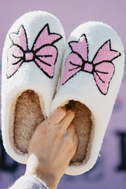 Pink Bowknot Fuzzy Slippers