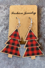 Plaid Christmas Tree Dangle Earrings