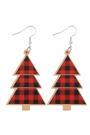 Plaid Christmas Tree Dangle Earrings