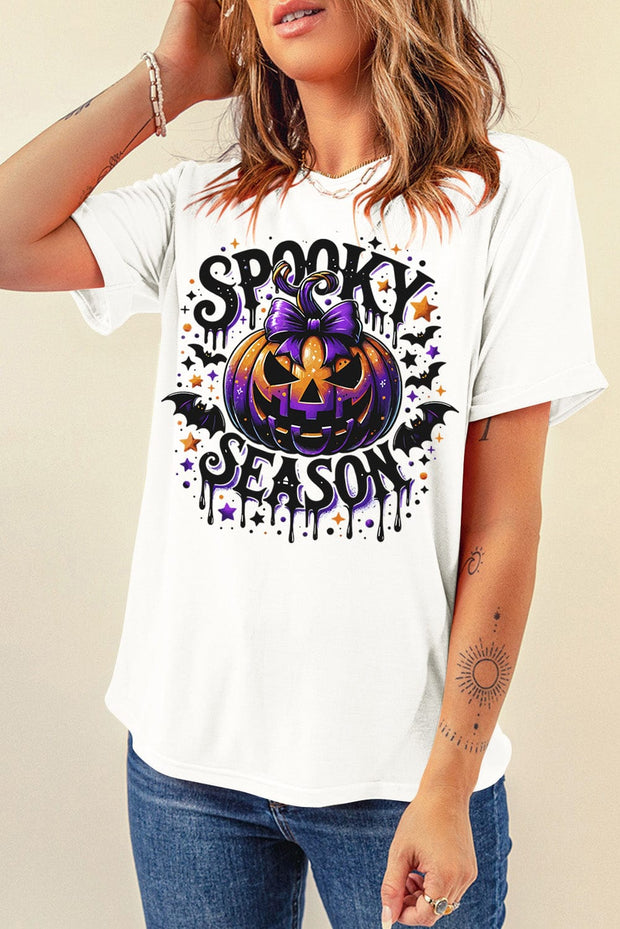 SALE - Pumpkin & Bat Pattern Graphic Tee | Size Medium