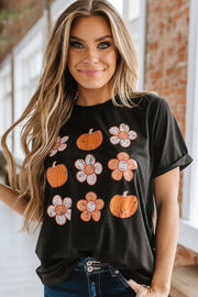 Pumpkin Flower Print Graphic Tee | DROPSHIP