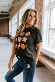 Pumpkin Flower Print Graphic Tee | DROPSHIP