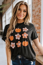 Pumpkin Flower Print Graphic Tee | DROPSHIP