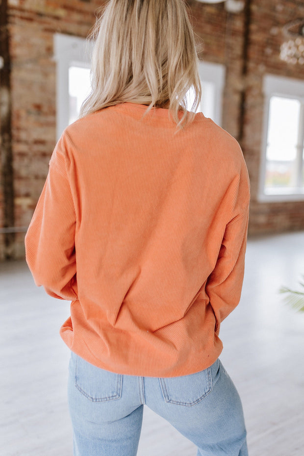 Pumpkin Oversized Corduroy Sweatshirt | S-2XL