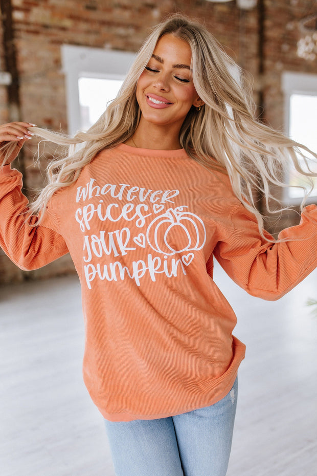 Pumpkin Oversized Corduroy Sweatshirt | S-2XL