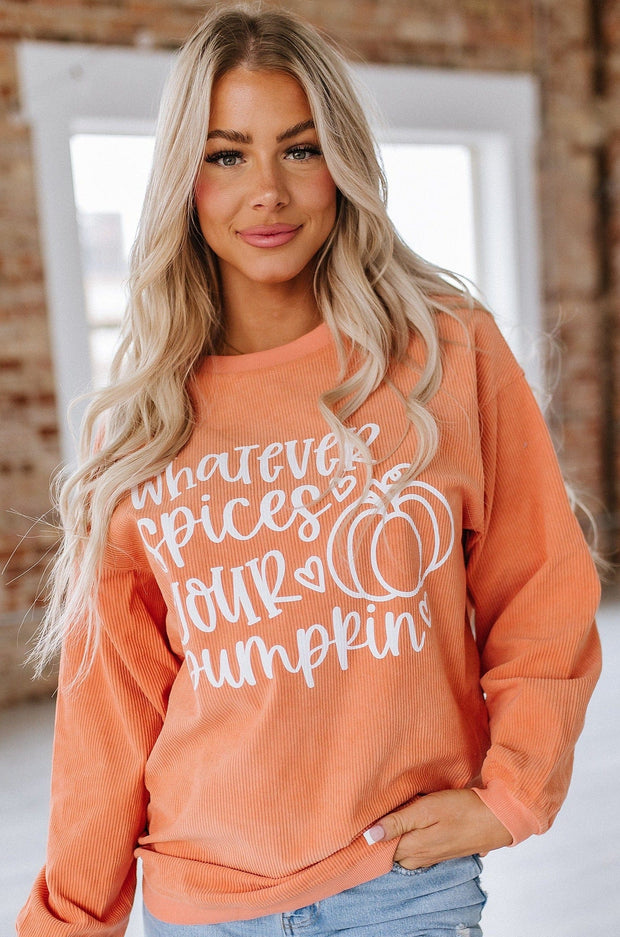 Pumpkin Oversized Corduroy Sweatshirt | S-2XL