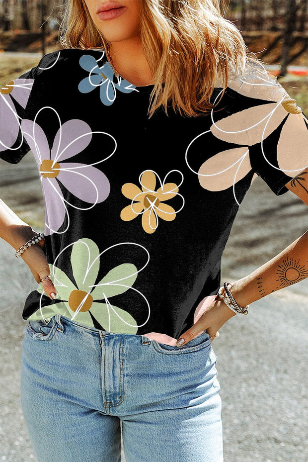 Remy Flower Print Round Neck Top | S-XL