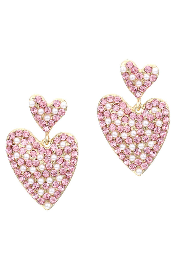Rhinestone Pearl Heart Earrings