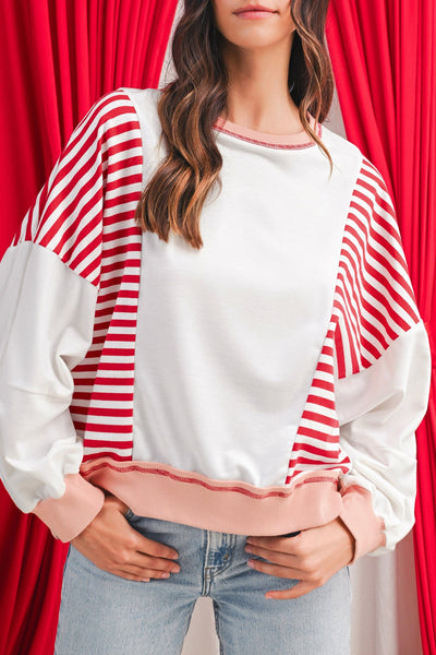 Rhyme Striped Patchwork Oversized Sweatshirt | DROPSHIP