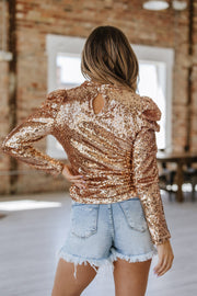 Ridley Sequin Puff Sleeve Top | S-2XL