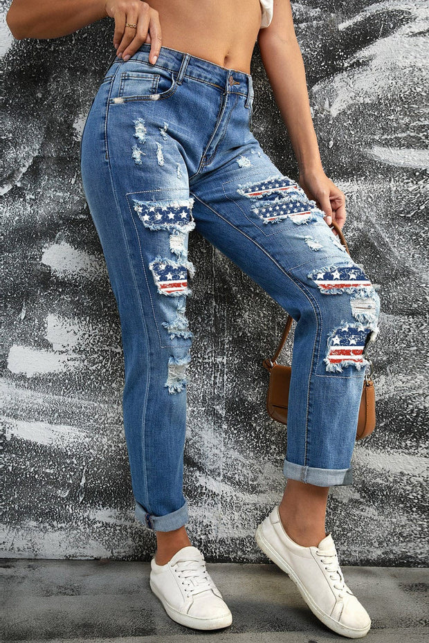 Heart Ripped American Flag Jeans | S-2XL