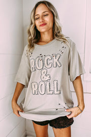 Rock & Roll Graphic Ripped Oversized Tee | S-XL
