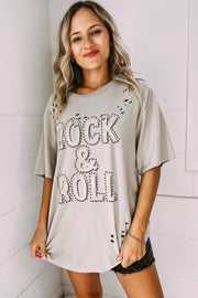 Rock & Roll Graphic Ripped Oversized Tee | S-XL