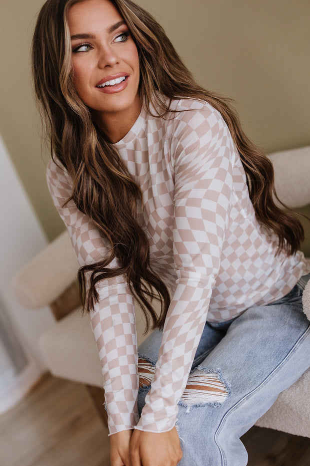 Rory Checkered Mesh Top