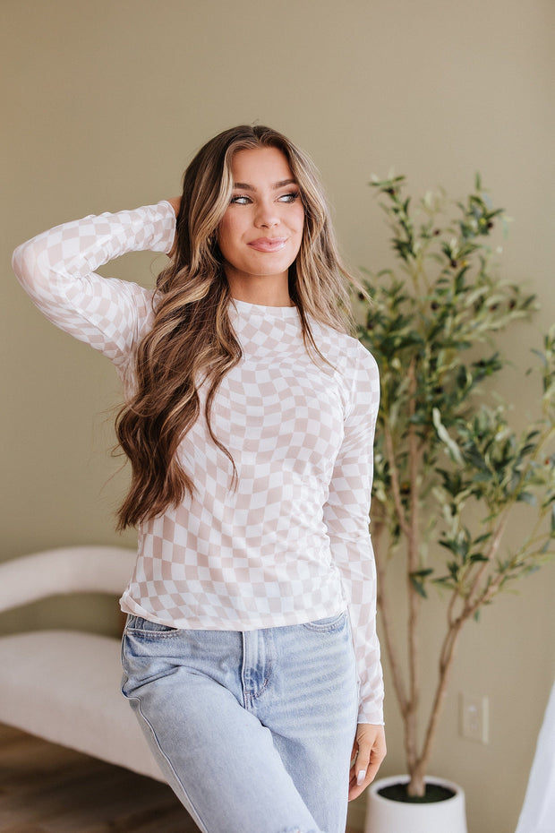 Rory Checkered Mesh Top