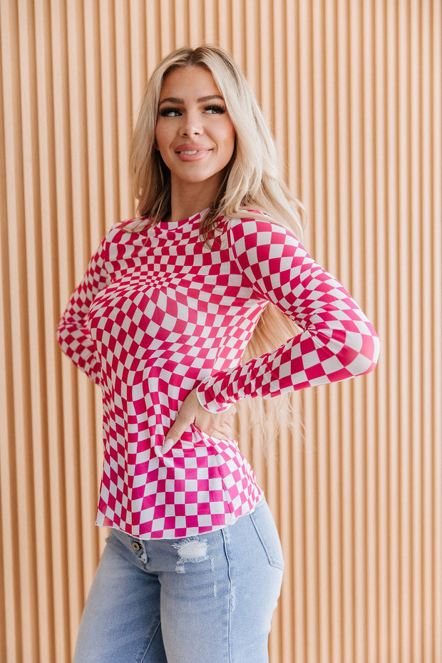 Rory Checkered Mesh Top