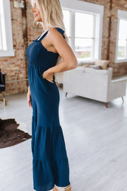 SALE - Rosalee Shirred Wide Leg Jumpsuit - Size Small