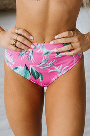 Rose Tropical Print Textured Bikini Bottom | S-3XL