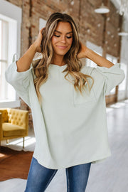 SALE - Halle Ribbed Pocket Oversized Top | Size 2XL