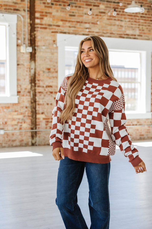 SALE - Lexee Checkered Round Neck Sweater | Size Small