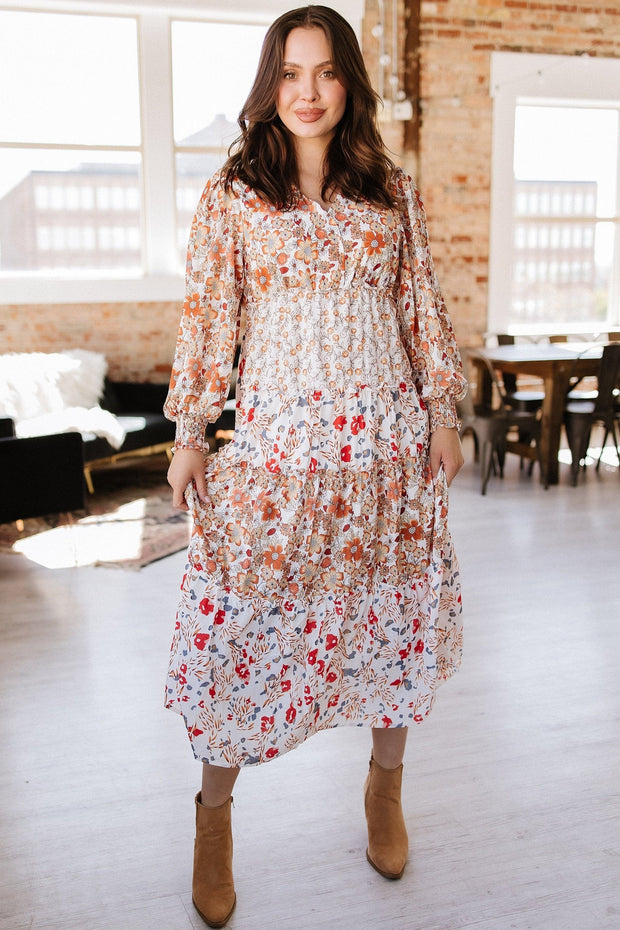 Mikell Floral Print Ruffled Midi Dress