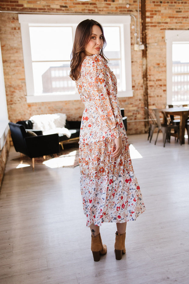 Mikell Floral Print Ruffled Midi Dress
