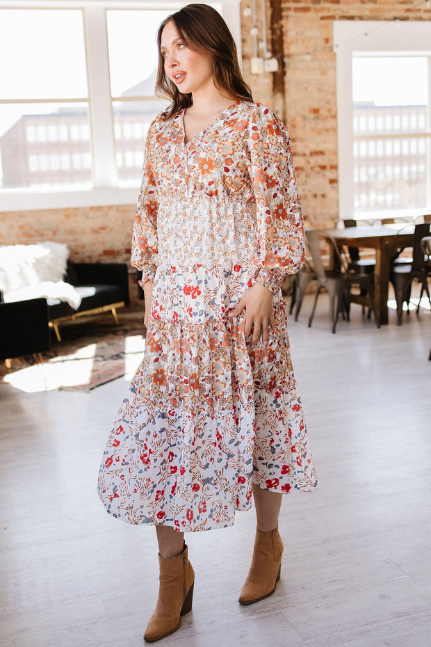 Mikell Floral Print Ruffled Midi Dress