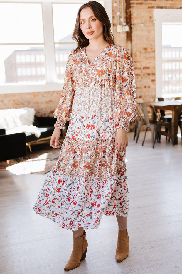 Mikell Floral Print Ruffled Midi Dress