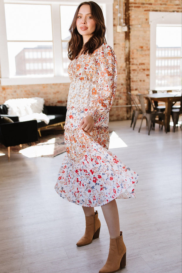 Mikell Floral Print Ruffled Midi Dress