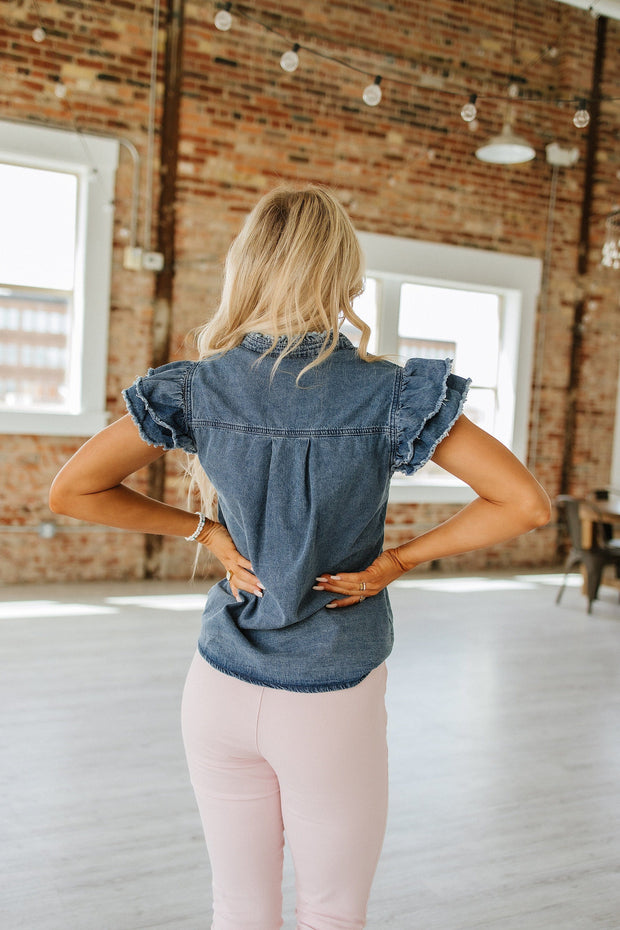 SALE - Rivera Button Front Denim Top | Size Large