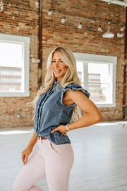 SALE - Rivera Button Front Denim Top | Size Large