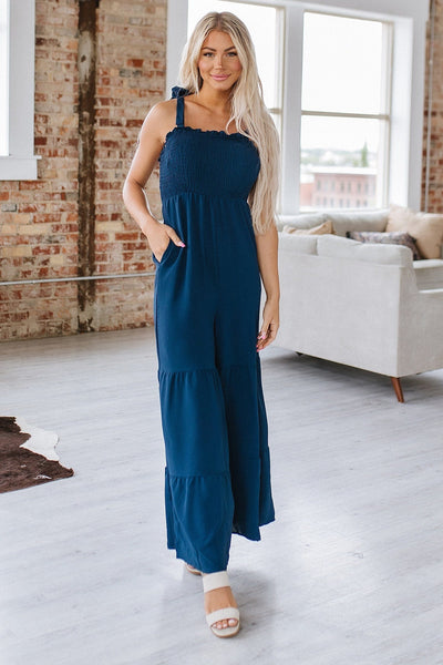 SALE - Rosalee Shirred Wide Leg Jumpsuit - Size Small